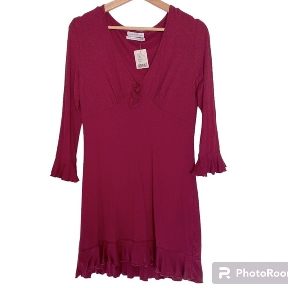 NWT URBAN OUTFITTERS WINE COLORED DRESS W RUFFLES - Picture 2 of 6